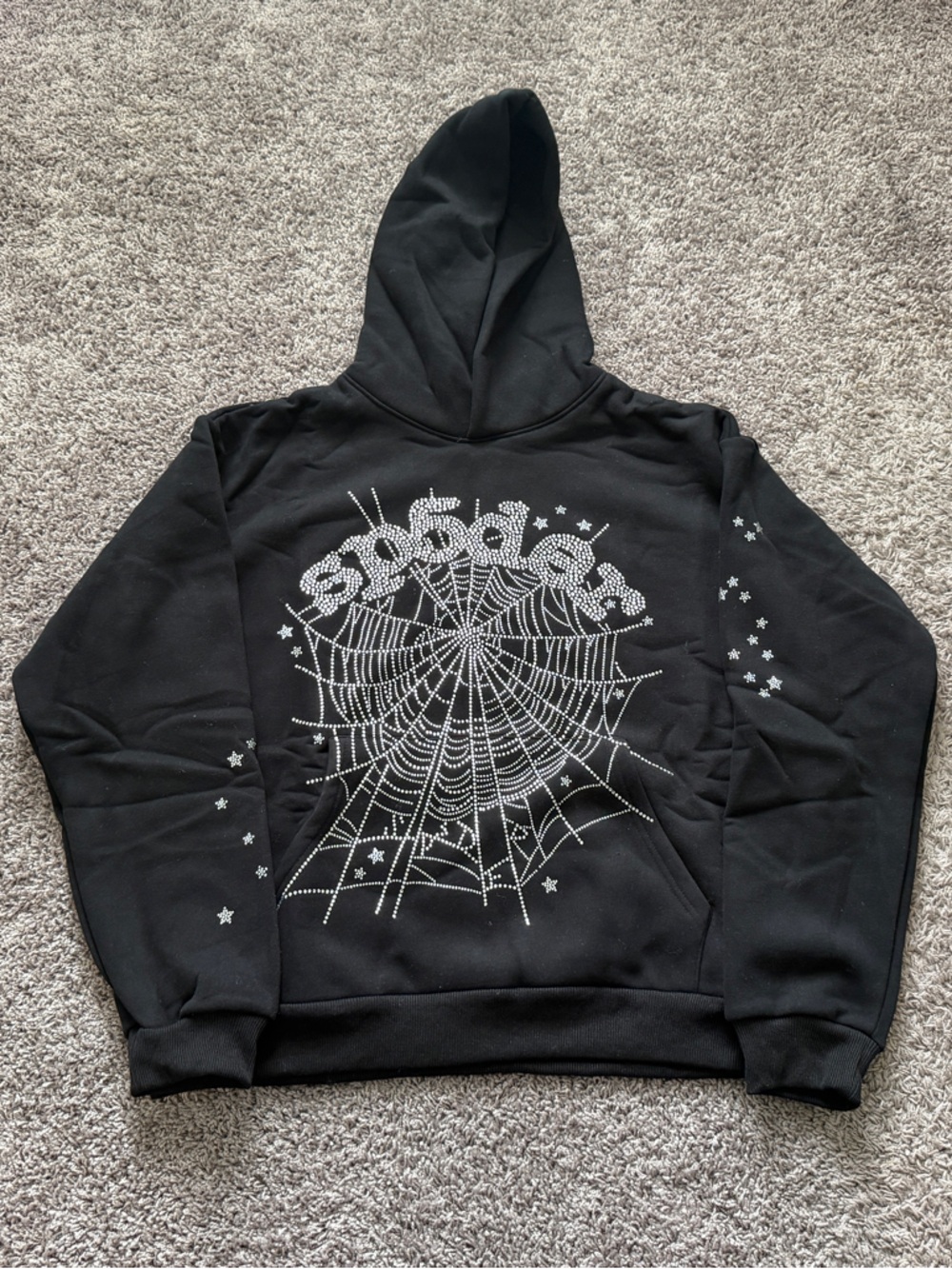 Sp5der Rhinestone Web Hoodie – Black
Size Large
